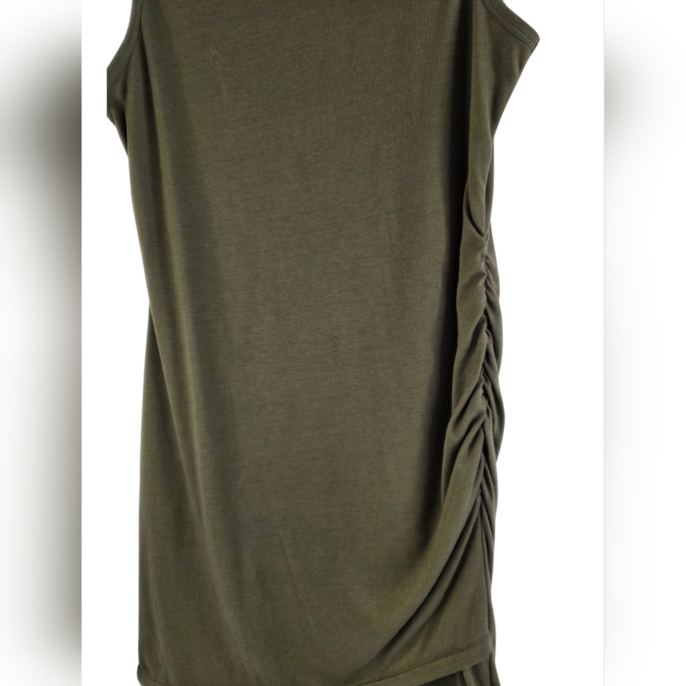BTFBM Crew Neck Dress Ruched Sleeveless Tank Bodycon Size L Olive E-2638 - Picture 3 of 11